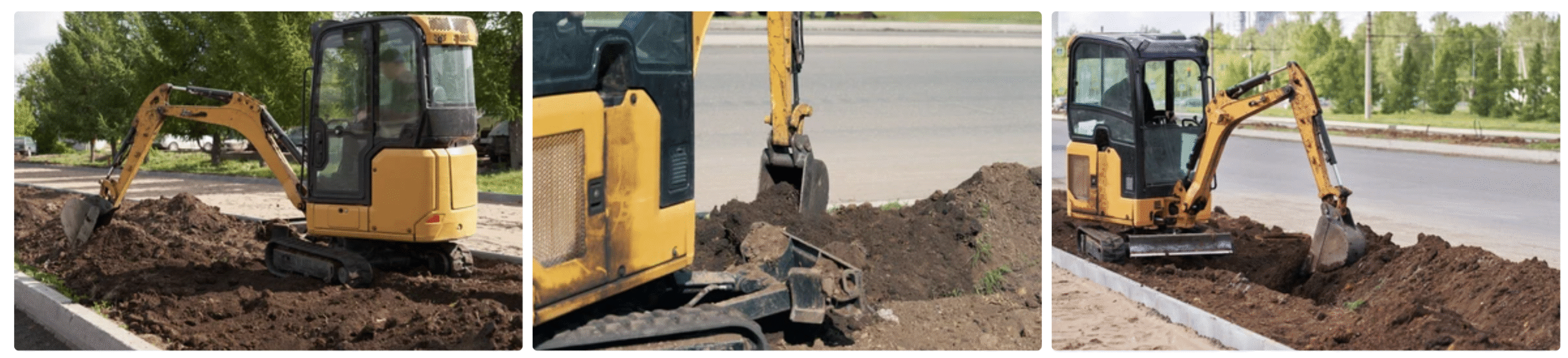 mini excavator excavating a lawn area