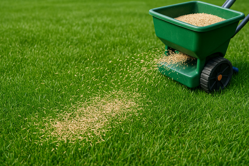 spreader overseeding grass seed
